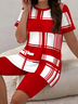 Damen Abstrakt Print Zweiteiliges Set Täglich Kurzarm Lässig Sommer Bluse mit Hose Matching Set