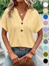 Damen Unifarben Kurzarm T-Shirts T-Shirt V-Ausschnitt Ausgehöhlt Lässig Sommer Oberteile