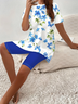 Damen Geblümt Print Zweiteiliges Set Täglich Kurzarm Lässig Sommer Bluse mit Hose Matching Set