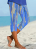 Damen Abstrakt Caprihosen Elastische Taille Hose Lässig Sommer Hose