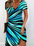 Damen Abstrakt Kurzarm Sommer Kleid V-Ausschnitt Täglich Lässig Midi Passen & Flare Kleid A-Linien-Kleid