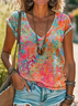 Damen Abstrakt Kurzarm T-Shirts T-Shirt V-Ausschnitt Print Lässig Sommer T-Shirt mit Grafik Oberteile