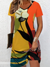 Damen Abstrakt Kurzarm Sommer Kleid V-Ausschnitt Täglich Lässig Midi Passen & Flare Kleid A-Linien-Kleid