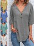 Damen Unifarben Halbarm Bluse Sommer V-Ausschnitt Täglich Retro Oberteile