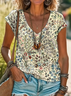 Damen Geblümt Kurzarm T-Shirts T-Shirt V-Ausschnitt Print Lässig Sommer T-Shirt mit Grafik Oberteile