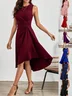 Damen Unifarben Ärmellos Sommer Nahtverarbeitung Kleid Rundhals Täglich Retro Midi Tanktop A-Linien-Kleid