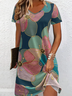 Damen Geblümt Kurzarm Sommer Kleid V-Ausschnitt Täglich Lässig Midi Passen & Flare Kleid A-Linien-Kleid