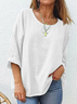 Damen Unifarben Dreiviertelärmel T-Shirts T-Shirt Rundhals Lässig Frühling/Herbst Oberteile