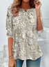 Damen Geblümt Langarm T-Shirts T-Shirt Rundhals Print Lässig Frühling/Herbst Tunika Oberteile