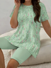 Damen Abstrakt Print Zweiteiliges Set Täglich Kurzarm Lässig Sommer Bluse mit Hose Matching Set