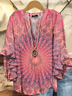 Damen Tie-Dye-Muster Halbarm Bluse Sommer Print V-Ausschnitt Täglich Lässig Oberteile