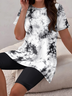 Damen Abstrakt Print Zweiteiliges Set Täglich Kurzarm Lässig Sommer Bluse mit Hose Matching Set