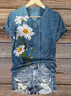 Damen Geblümt Kurzarm T-Shirts T-Shirt V-Ausschnitt Print Lässig Sommer T-Shirt mit Grafik Oberteile