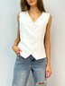 Damen Ärmellos Tanktop Oberteile Leibchen Sommer Unifarben Schnalle V-Ausschnitt Täglich Einfach Oberteile