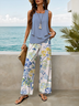 Damen Geblümt Print Zweiteiliges Set Täglich Ärmellos Lässig Sommer Bluse mit Hose Matching Set