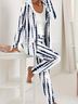 Damen abstrakte Streifen Print Zweiteiliges Set Täglich Langarm Lässig Frühling/Herbst Mantel mit Hosen Matching Set