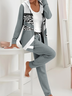 Damen Abstrakt Print Zweiteiliges Set Täglich Langarm Lässig Frühling/Herbst Mantel mit Hosen Matching Set