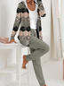 Damen Abstrakt Print Zweiteiliges Set Täglich Langarm Lässig Frühling/Herbst Mantel mit Hosen Matching Set