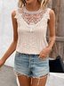 Damen Ärmellos Tanktop Oberteile Leibchen Sommer Geblümt Stickerei Rundhals Täglich Einfach Oberteile