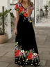 Damen Geblümt Kurzarm Sommer Print Kleid V-Ausschnitt Täglich Lässig Maxikleid X-Linie Kleid