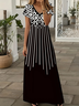 Damen Abstrakt Kurzarm Sommer Print Kleid V-Ausschnitt Täglich Lässig Maxikleid X-Linie Kleid