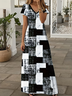 Damen Abstrakt Kariert Kurzarm Sommer Print Kleid V-Ausschnitt Täglich Lässig Maxikleid X-Linie Kleid