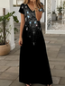 Damen Abstrakt Kurzarm Sommer Print Kleid V-Ausschnitt Täglich Lässig Maxikleid X-Linie Kleid