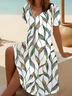 Damen Blätter Kurzarm Sommer Print Kleid V-Ausschnitt Täglich Lässig Midi Passen & Flare Kleid A-Linien-Kleid