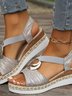 Neu Keilabsatz Pantolette für Damen Metallische Schnalle Hanf Seil Keilabsatz Licht Unterseite Dicker Boden Fisch Mund Kiefer Wurzel Pantolette