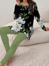 Damen Geblümt Print Zweiteiliges Set Täglich Langarm Lässig Frühling/Herbst Bluse mit Hose Matching Set