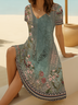 Damen Geblümt Kurzarm Sommer Print Kleid V-Ausschnitt Täglich Lässig Midi Passen & Flare Kleid A-Linien-Kleid