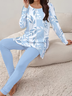 Damen Geblümt Print Zweiteiliges Set Täglich Langarm Lässig Frühling/Herbst Bluse mit Hose Matching Set