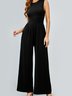 Damen Unifarben Rundhals Ärmellos Lässig Sommer Jumpsuit