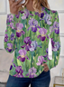Damen Geblümt Langarm T-Shirts T-Shirt Rundhals Print Lässig Frühling/Herbst T-Shirt mit Grafik Oberteile