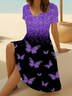 Damen Schmetterling Kurzarm Sommer Print Kleid V-Ausschnitt Täglich Lässig Midi Passen & Flare Kleid A-Linien-Kleid
