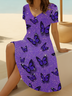Damen Schmetterling Kurzarm Sommer Print Kleid V-Ausschnitt Täglich Lässig Midi Passen & Flare Kleid A-Linien-Kleid