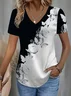Damen Geblümt Kurzarm T-Shirts T-Shirt V-Ausschnitt Print Lässig Sommer T-Shirt mit Grafik Oberteile