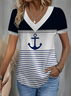 Damen Anker Kurzarm T-Shirts T-Shirt V-Ausschnitt Print Lässig Sommer T-Shirt mit Grafik Oberteile
