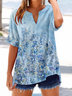 Damen Geblümt Kurzarm Bluse Sommer Print V-Ausschnitt Täglich Lässig Oberteile