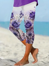 Damen Geblümt Caprihosen Elastische Taille Hose Lässig Sommer Hose