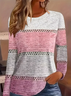 Damen Gestreift Langarm T-Shirts T-Shirt Rundhals Print Lässig Frühling/Herbst T-Shirt mit Grafik Oberteile