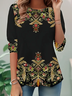 Damen Geblümt Langarm T-Shirts T-Shirt Rundhals Print Lässig Frühling/Herbst Tunika Oberteile