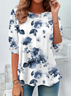 Damen Geblümt Langarm T-Shirts T-Shirt Rundhals Print Lässig Frühling/Herbst Tunika Oberteile