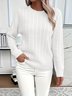Damen Unifarben Frühling/Herbst Lässig Langarm Rundhals Baumwolle Pullover