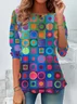 Damen Geometrisch Langarm T-Shirts T-Shirt Rundhals Print Lässig Frühling/Herbst Tunika Oberteile