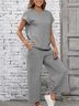 Damen Unifarben Nahtverarbeitung Zweiteiliges Set Täglich Halbarm Lässig Sommer Bluse mit Hose Matching Set