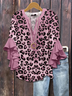 Damen Leopard Halbarm Bluse Sommer Print V-Ausschnitt Täglich Lässig Oberteile