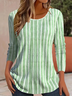Damen Gestreift Langarm T-Shirts T-Shirt Rundhals Print Lässig Frühling/Herbst T-Shirt mit Grafik Oberteile