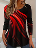 Damen Abstrakt Langarm T-Shirts T-Shirt Rundhals Print Lässig Frühling/Herbst T-Shirt mit Grafik Oberteile