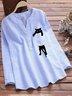 Damen Gestreift Langarm Bluse Frühling/Herbst Print V-Ausschnitt Täglich Retro Oberteile